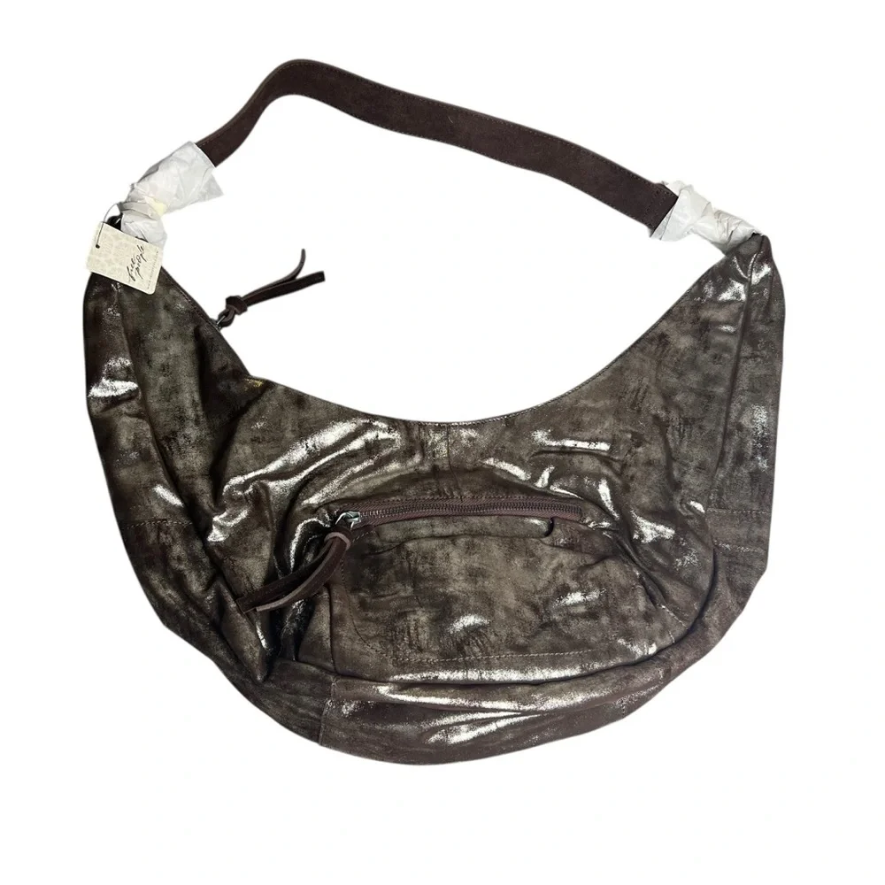 Free People NEW We the Free Sparta Chocolate Brown Metallic Hobo Bag Purse